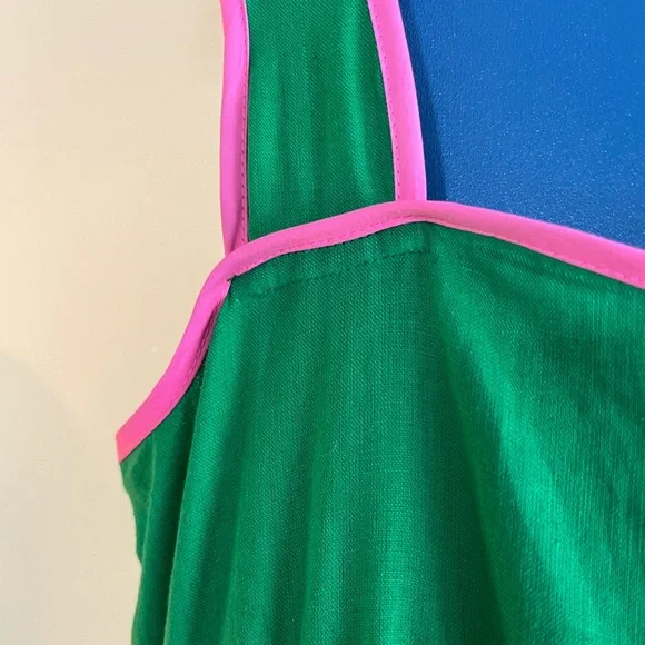 Pink City Prints Parrot Green Linen Sun Dress Pink Scalloped Trim Small S - Picture 5 of 5